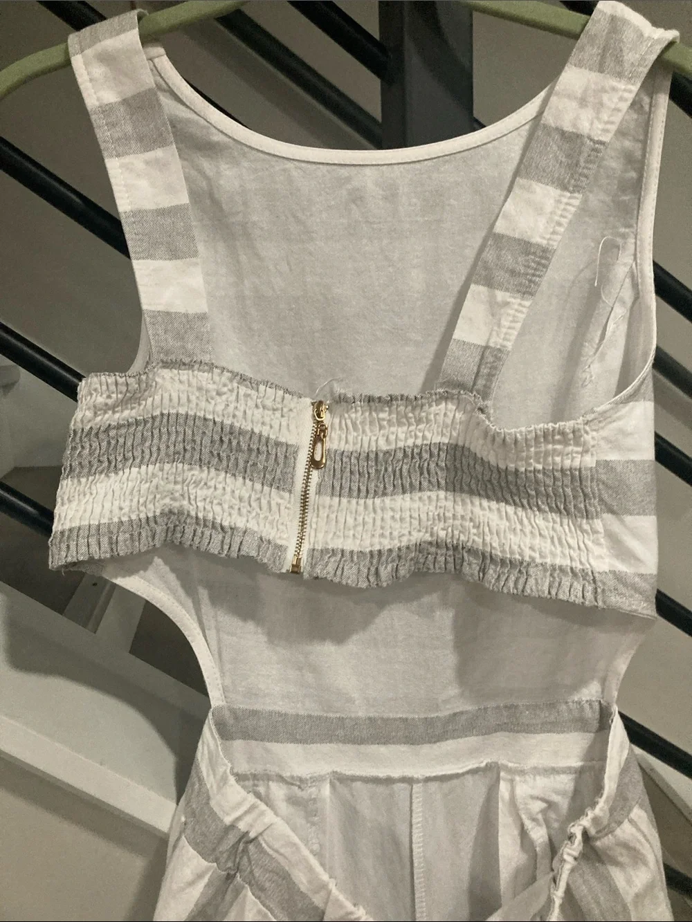 Fancyinn Striped Wide-Leg Cutout Jumpsuit - White & Gray - Picture 6 of 7